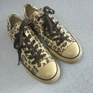 Converse All Star Low Top Off White and Brown Leopard Shoes Mens 6.5 Wms 8.5